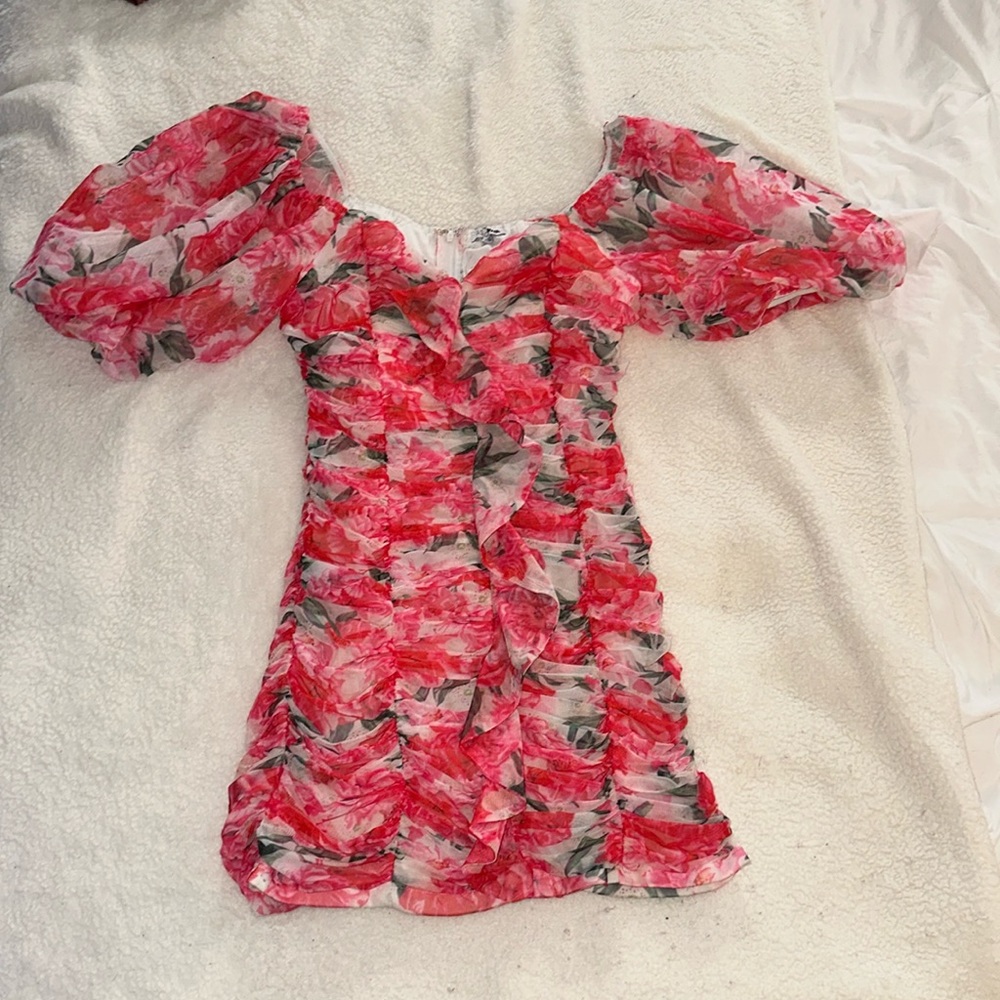 Fashion Nova puff sleeve mini floral dress - medium